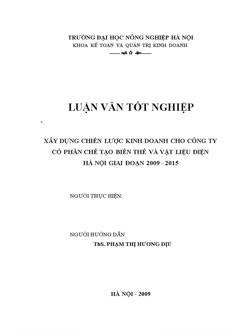 image for page Xây dựng chiến lược kinh doanh cho Công ty Cổ phần chế tạo biến thế và vật liệu điện Hà Nội giai đoạn 2009 2015