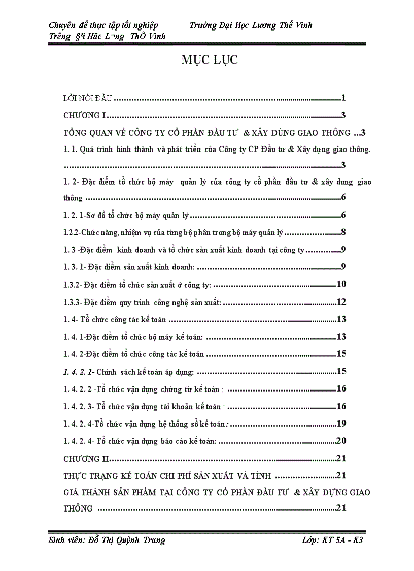 image for page Hoàn thiện kế toán chi phí sản xuất và tính giá thành sản phẩm xây lắp tại Công ty Cổ phần Đầu tư Xây dựng Giao thông 1