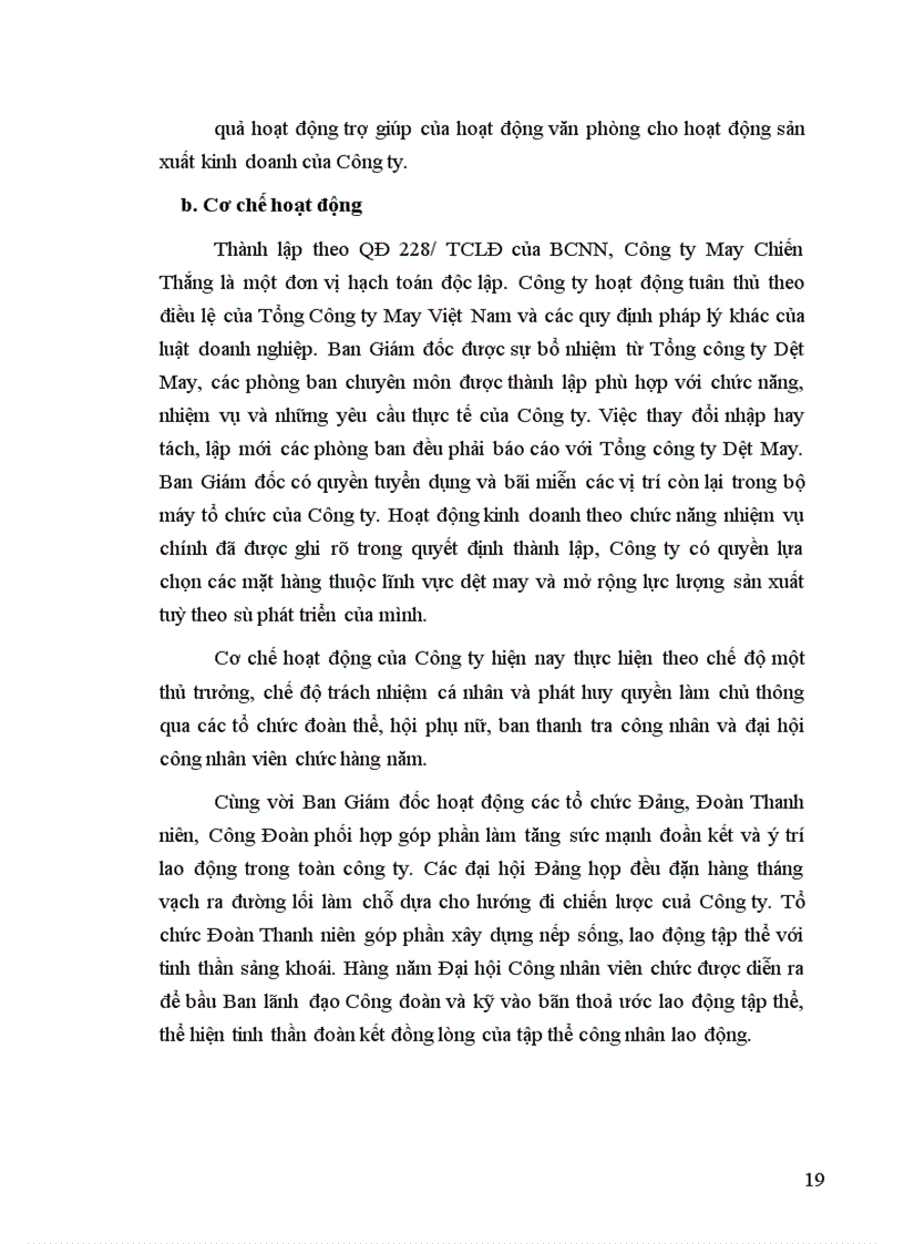 image for page Một số vấn đề về tổ chức bộ máy văn phòng nhằm từng bước nâng cao hiệu quả quản lý tại công ty May Chiến Thắng 1