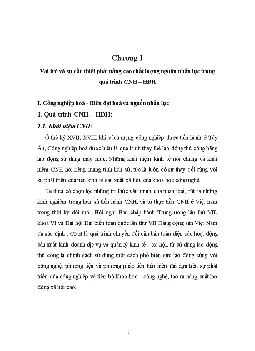 Nguồn nhân lực trong thời kỳ Công nghiệp hoá Hiện đại hoá đất nước Vai trò thực trạng và giải pháp 1