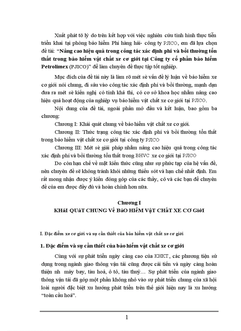 image for page Nâng cao hiệu quả trong công tác xác định phí và bồi thường tổn thất trong bảo hiểm vật chất xe cơ giới tại Công ty cổ phần bảo hiểm Petrolimex PJICO 1