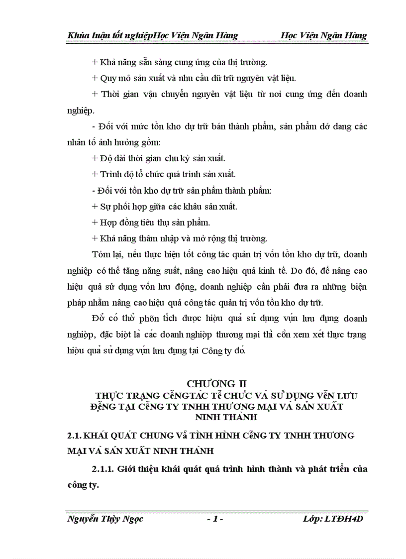 image for page Vốn lưu động và các giải pháp tài chính nâng cao hiệu quả tổ chức sử dụng vốn lưu động tại công ty TNHH thương mại và sản xuất Ninh Thành