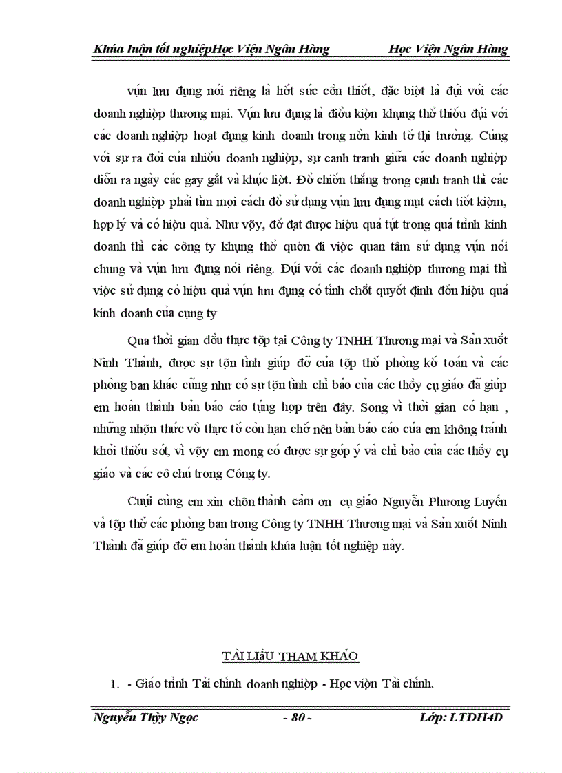 image for page Vốn lưu động và các giải pháp tài chính nâng cao hiệu quả tổ chức sử dụng vốn lưu động tại công ty TNHH thương mại và sản xuất Ninh Thành