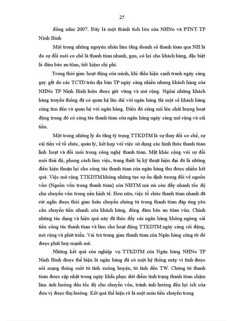 image for page Hoàn thiện và phát triển dịch vụ TTKDTM thông qua việc mở và sử dụng tài khoản tiền gửi thanh toán tại NHNo TP Ninh Bình