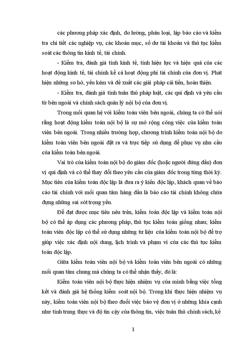 Tìm hiểu việc kiểm toán viên độc lập sử dụng tư liệu của kiểm toán viên nội bộ trong kiểm toán tài chính 1