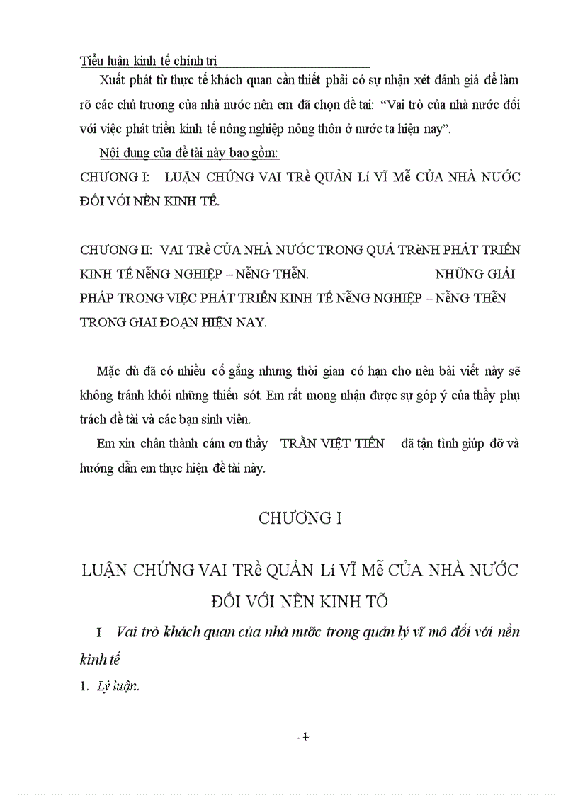 Vai trò của nhà nước đối với việc phát triển kinh tế nông nghiệp nông thôn ở nước ta hiện nay 1