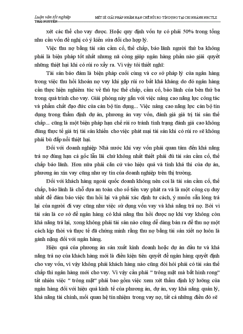 image for page Một số biện pháp nhằm hạn chế rủi ro tín dụng tại chi nhánh Ngân hàng Công thương Lưu Xá Thái Nguyên 1