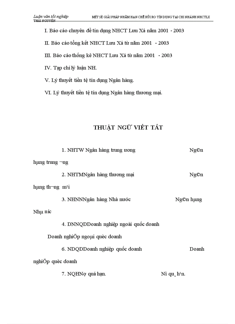 image for page Một số biện pháp nhằm hạn chế rủi ro tín dụng tại chi nhánh Ngân hàng Công thương Lưu Xá Thái Nguyên 1