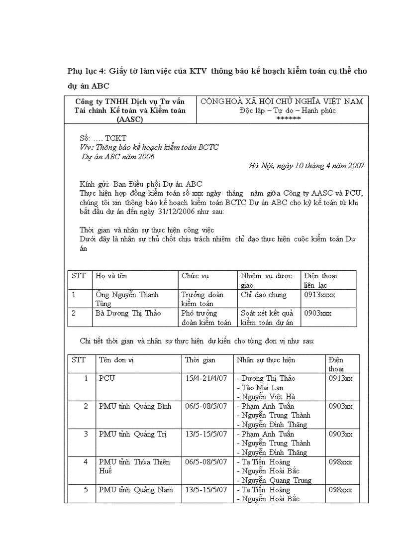 image for page Hoàn thiện lập kế hoạch kiểm toán BCTC dự án do Công ty TNHH Dịch vụ Tư vấn Tài chính Kế toán và Kiểm toán AASC thực hiện 1