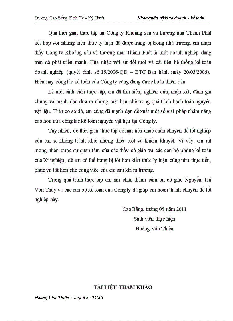 image for page Hoàn thiện công tác kế toán nguyên vật liệu tại Công ty Khoáng sản và thương mại Thành Phát 1