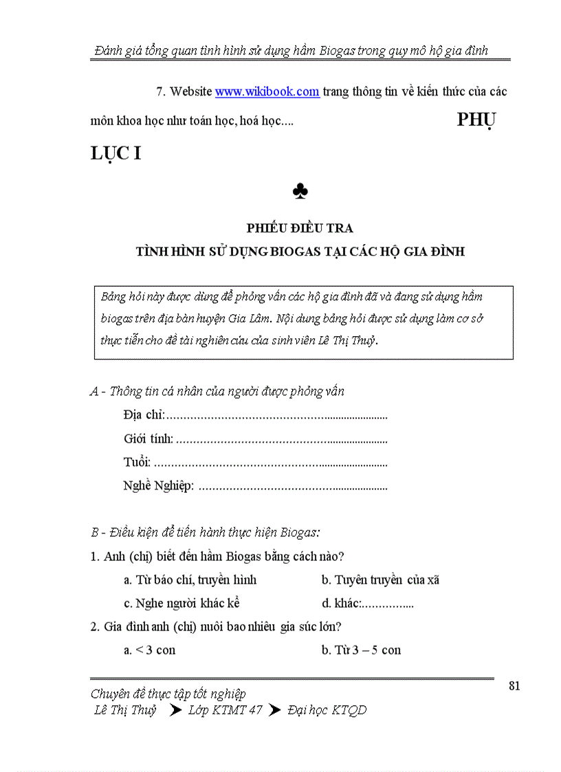 image for page Đánh giá tổng quan tình hình thực hiện hầm Biogas trong quy mô hộ gia đình 1