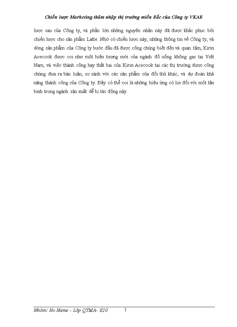 image for page Phân tích chiến lược Marketing thâm nhập thị trường miền Bắc của Công ty Liên doanh Kirin Acecook Việt Nam