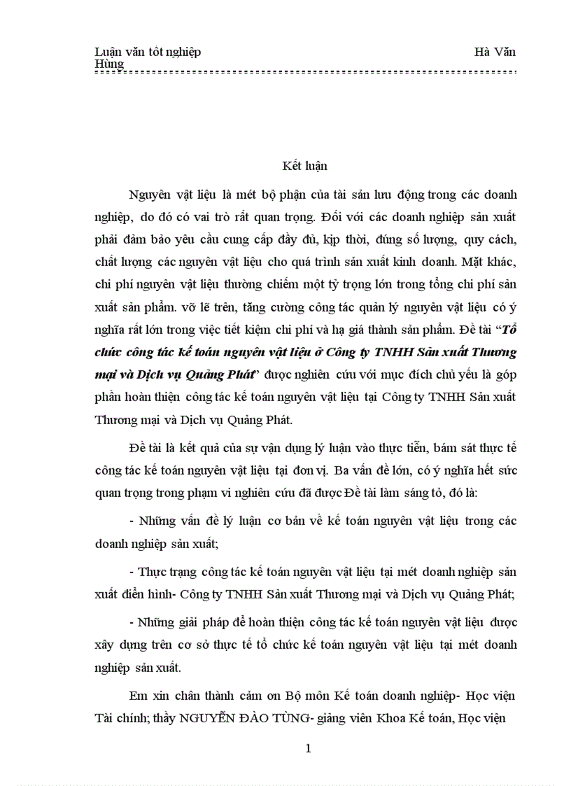 image for page Tổ chức công tác kế toán nguyên vật liệu ở Công ty TNHH Sản xuất Thương mại và Dịch vụ Quảng Phát 1