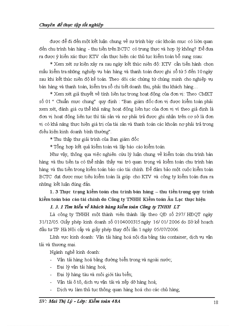 image for page Hoàn thiện kiểm toán chu trình bán hàng thu tiền trong kiểm toán báo cáo tài chính do Công ty TNHH Kiểm toán Âu Lạc thực hiện 1