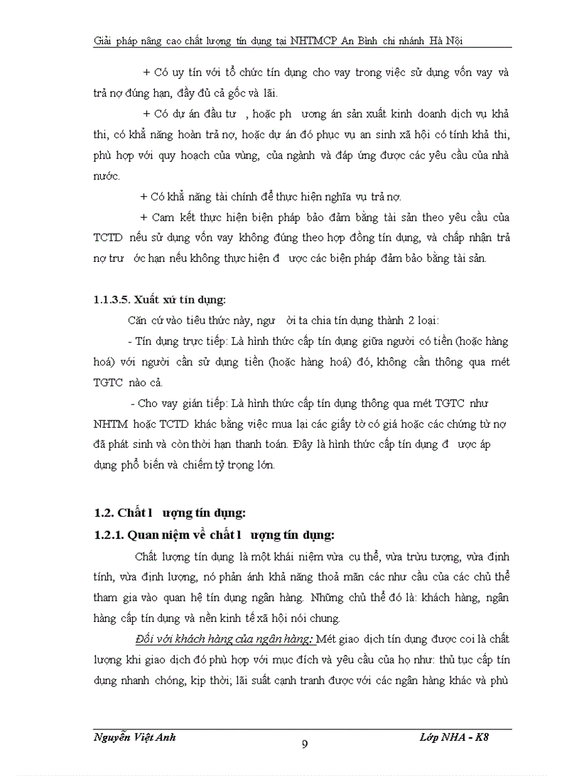 image for page Giải pháp nâng cao chất lượng tín dụng tại NHTMCP chi nhánh Hà Nội 1