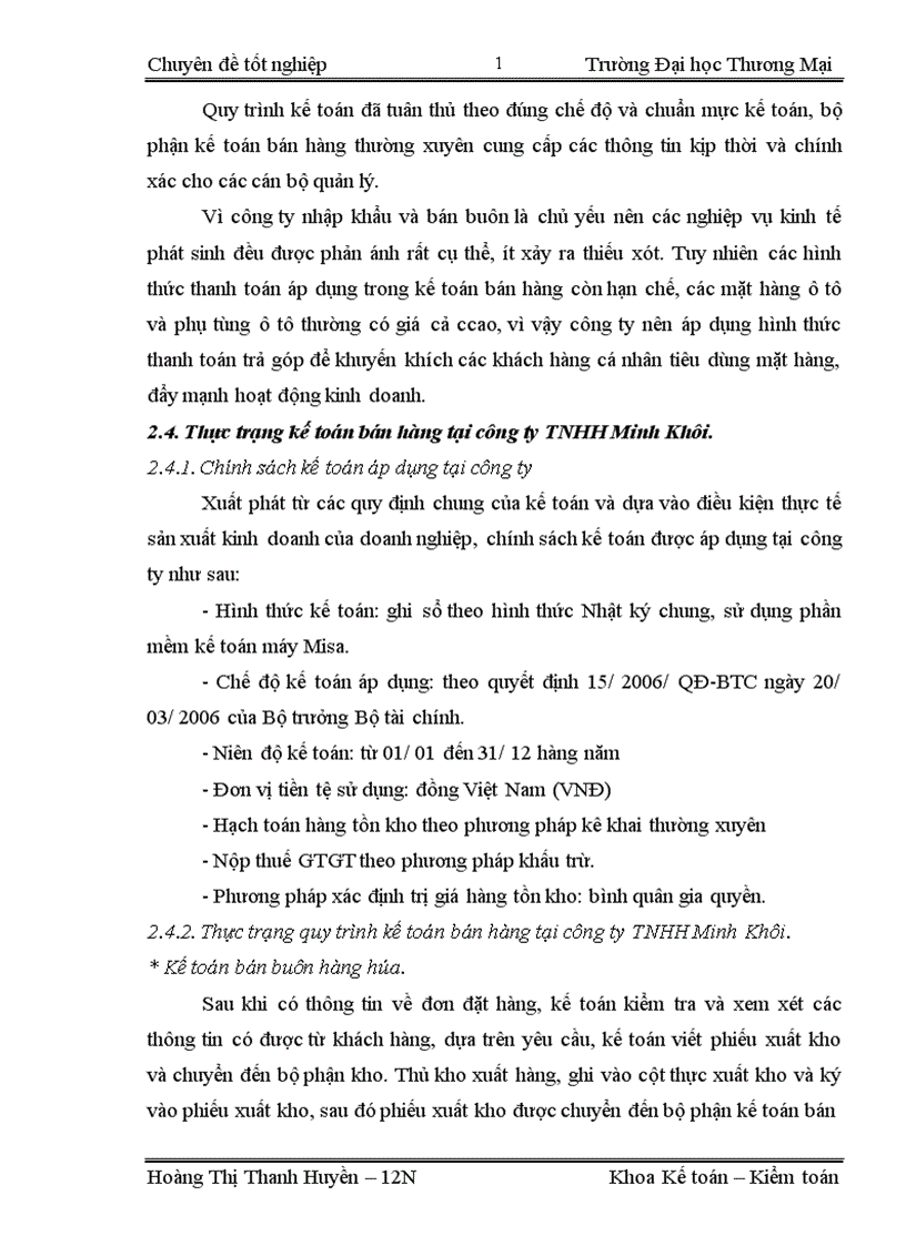 image for page Kế toán bán mặt hàng phụ tùng ô tô tại công ty TNHH Minh Khôi 1