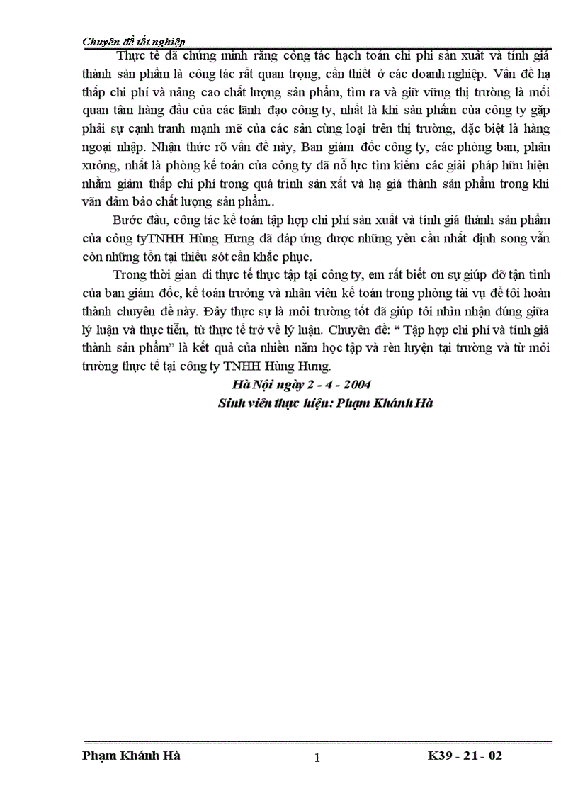 image for page Tổ chức công tác kế toán tập hợp chi phí sản xuất và tính giá thành sản phẩm ở công ty TNHH Hùng Hưng 1