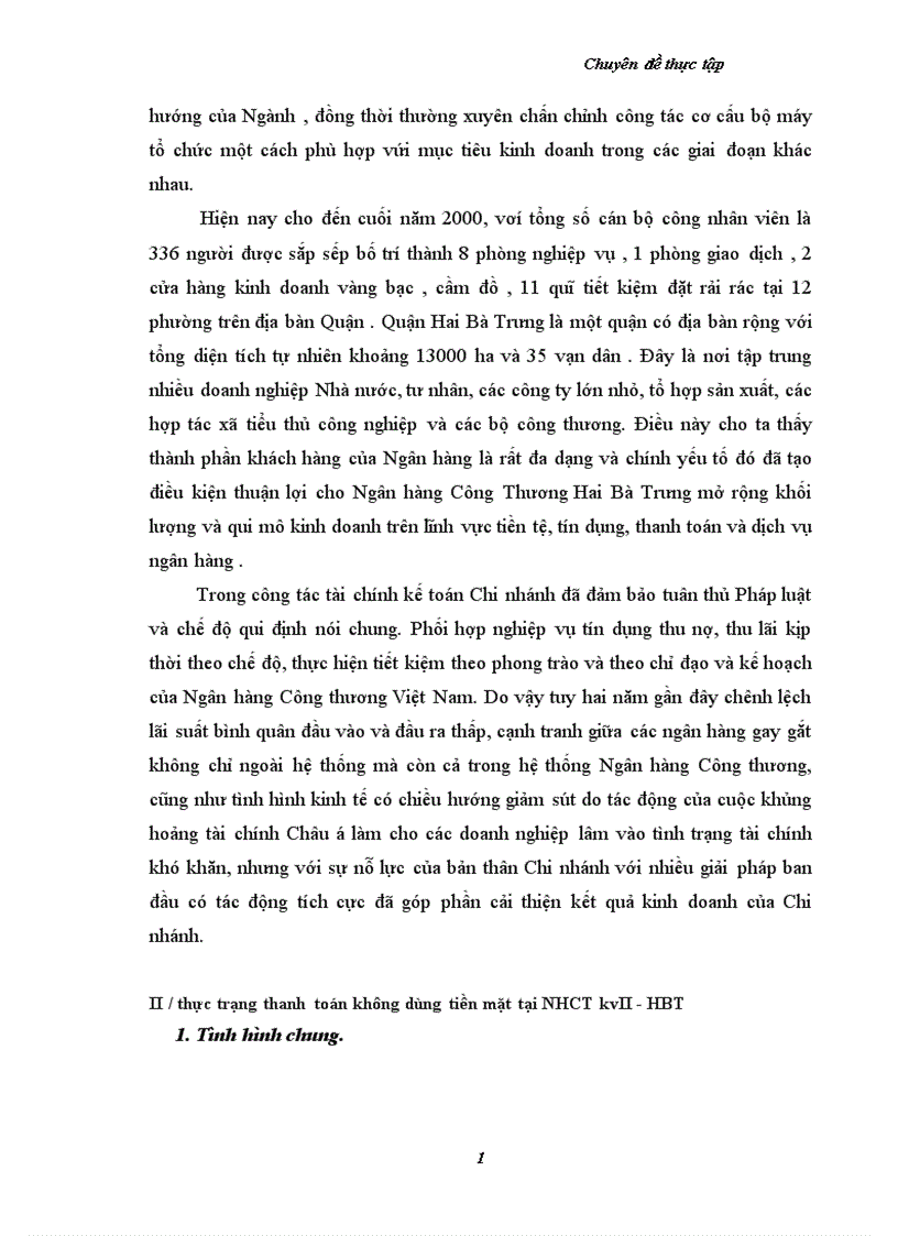 image for page Một số vấn đề nhằm hoàn thiện và phát triển tác thanh toán không dùng tiền mặt tại chi nhánh ngân hàng Công thương KVII HBT Hà Nội 1