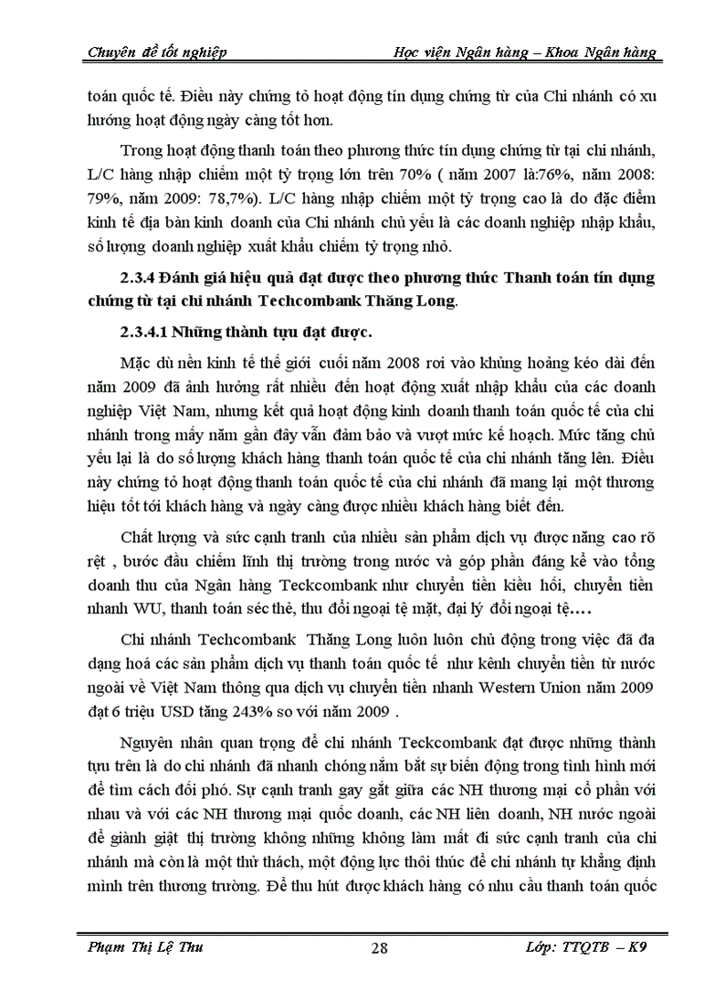 image for page Thực trạng và một số giải pháp phát triển Thanh toán quốc tế theo phương thức Tín dụng chứng từ tại Techcombank Thăng Long 1