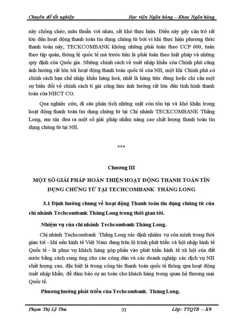 image for page Thực trạng và một số giải pháp phát triển Thanh toán quốc tế theo phương thức Tín dụng chứng từ tại Techcombank Thăng Long 1