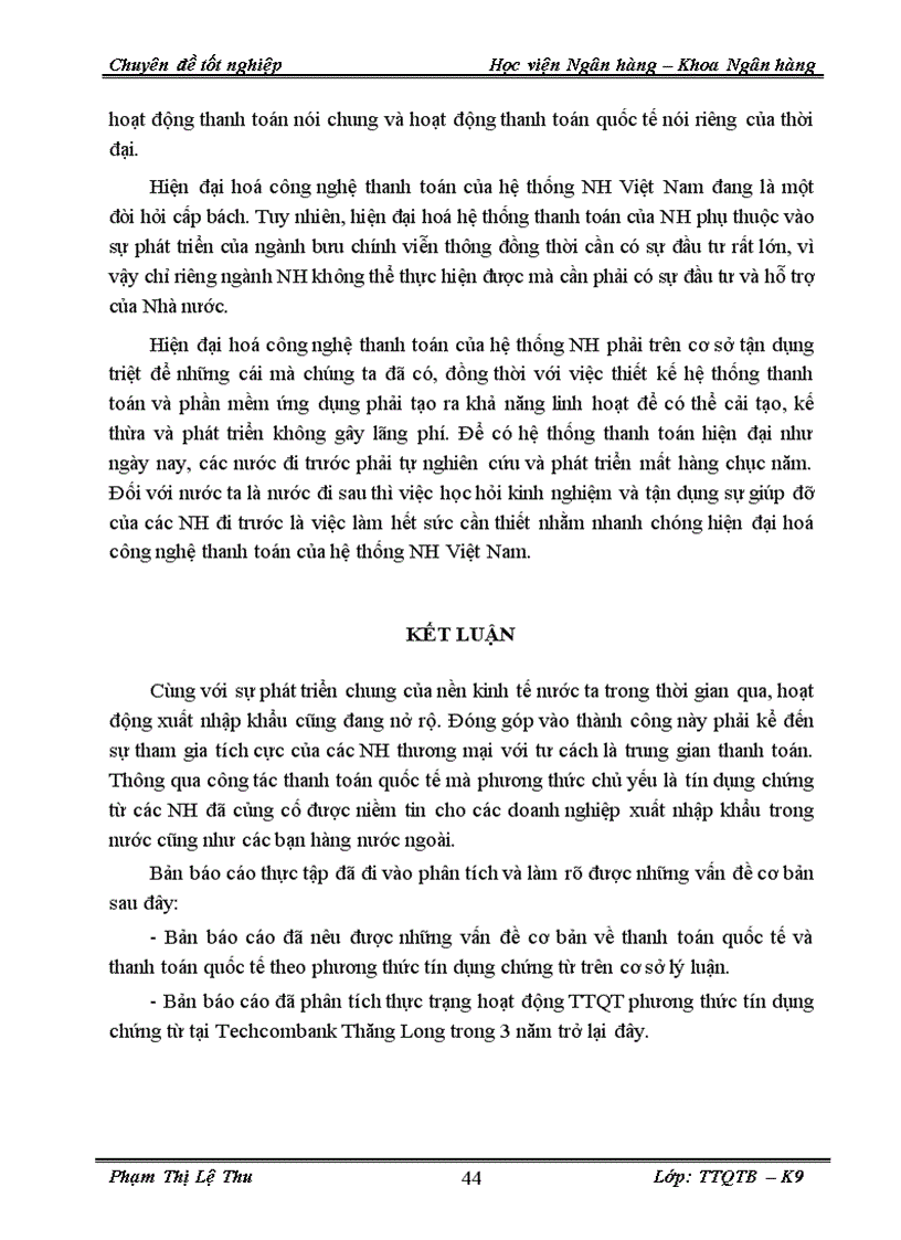 image for page Thực trạng và một số giải pháp phát triển Thanh toán quốc tế theo phương thức Tín dụng chứng từ tại Techcombank Thăng Long 1