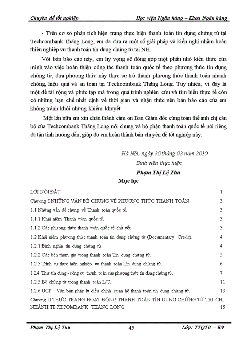 image for page Thực trạng và một số giải pháp phát triển Thanh toán quốc tế theo phương thức Tín dụng chứng từ tại Techcombank Thăng Long 1