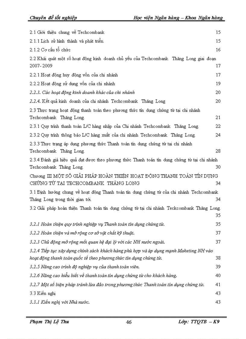 image for page Thực trạng và một số giải pháp phát triển Thanh toán quốc tế theo phương thức Tín dụng chứng từ tại Techcombank Thăng Long 1