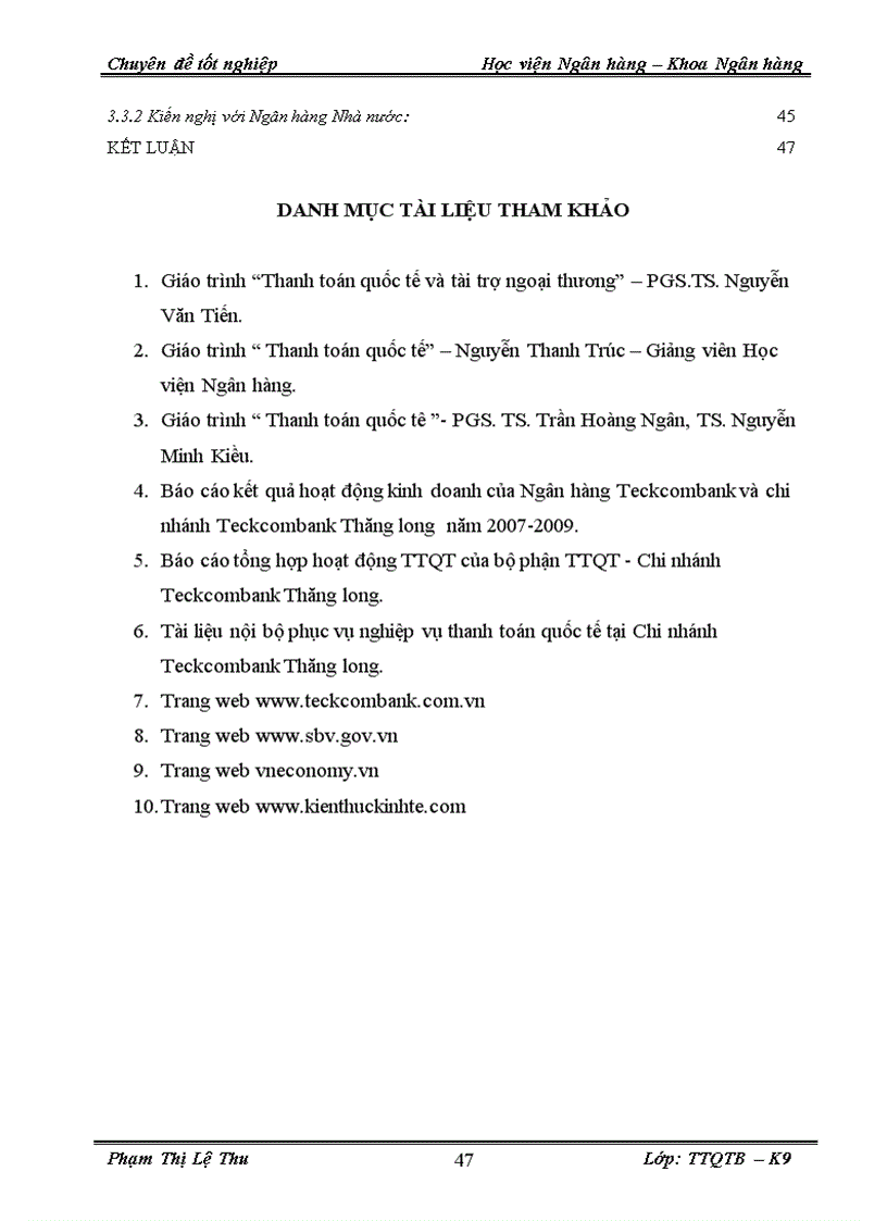 image for page Thực trạng và một số giải pháp phát triển Thanh toán quốc tế theo phương thức Tín dụng chứng từ tại Techcombank Thăng Long 1