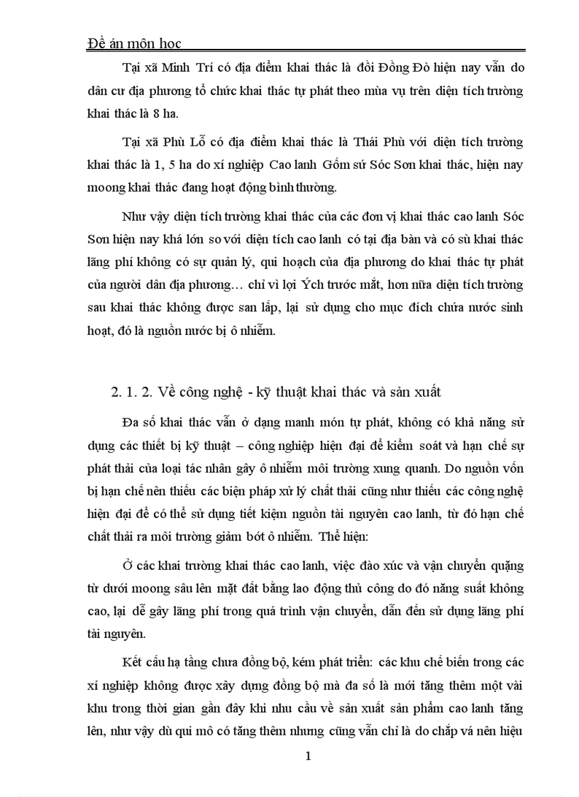 image for page Một số vấn đề về phát triển công nghiệp với môi trường sinh thái thực trạng tại làng nghề khai thác và sản xuất cao lanh ở Sóc Sơn Hà Nội