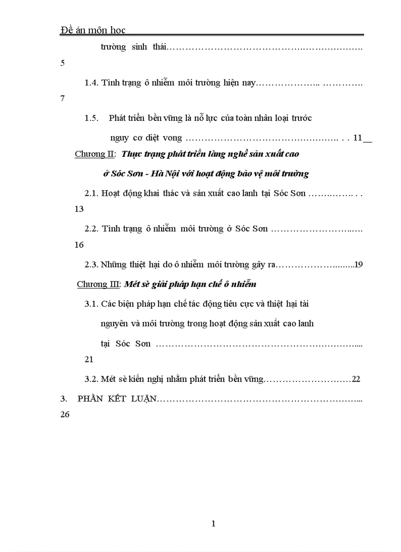 image for page Một số vấn đề về phát triển công nghiệp với môi trường sinh thái thực trạng tại làng nghề khai thác và sản xuất cao lanh ở Sóc Sơn Hà Nội