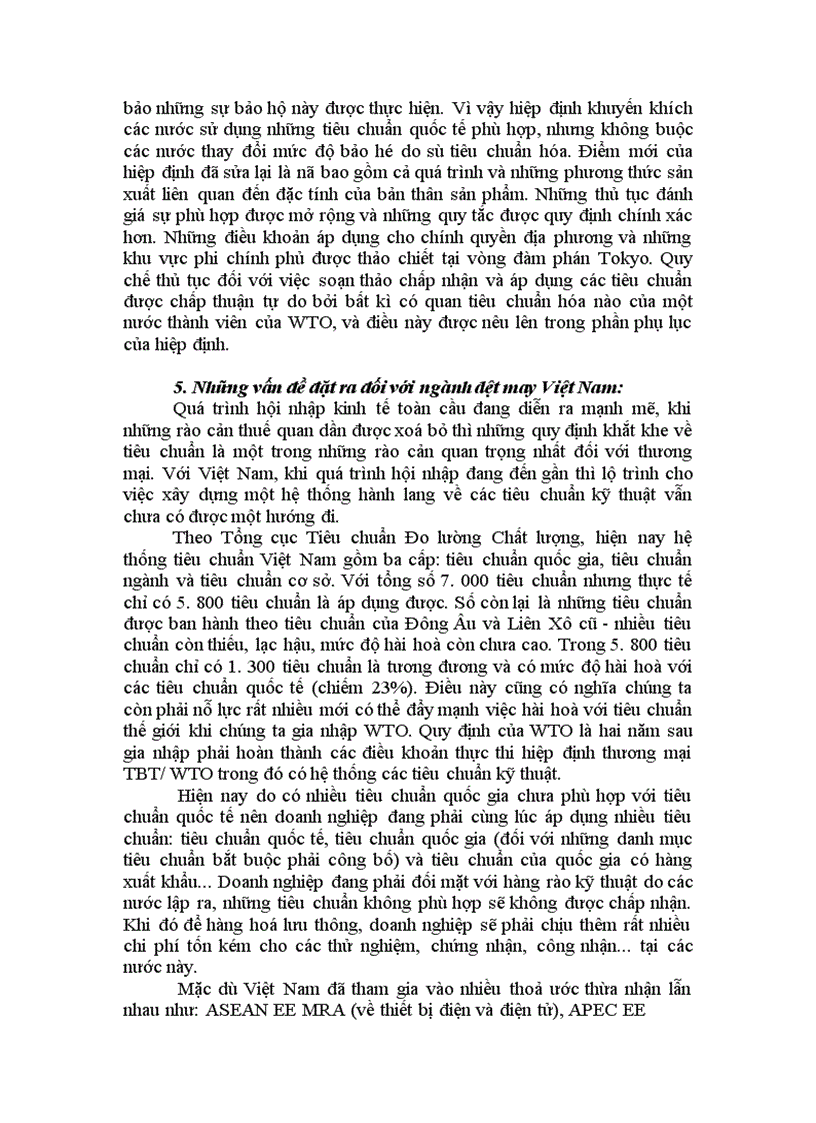 image for page Hiệp định rào cản kỹ thuật thách thức đối với hàng dệt may Việt Nam trước ngưỡng cửa gia nhập WTO