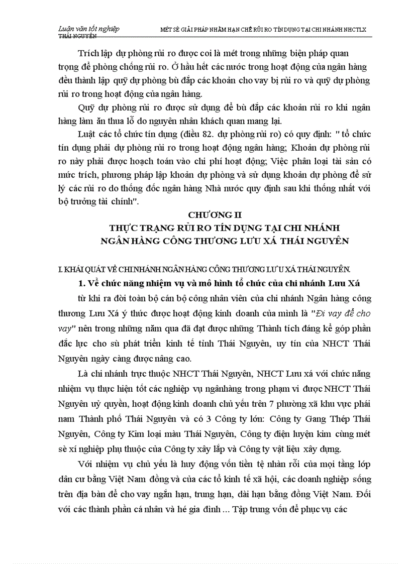 image for page Một số biện pháp nhằm hạn chế rủi ro tín dụng tại chi nhánh Ngân hàng Công thương Lưu Xá Thái Nguyên 1