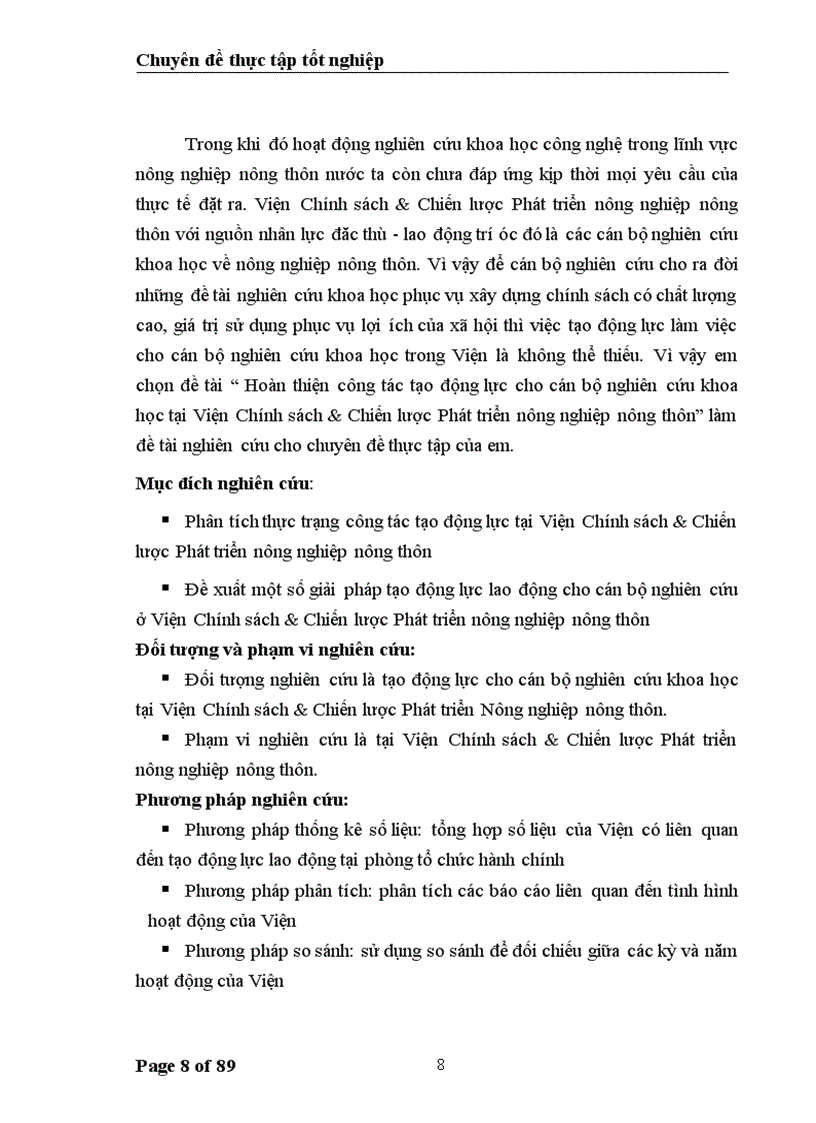 image for page Hoàn thiện công tác tạo động lực cho cán bộ nghiên cứu khoa học tại Viện Chính sách Chiến lược Phát triển nông nghiệp nông thôn 1
