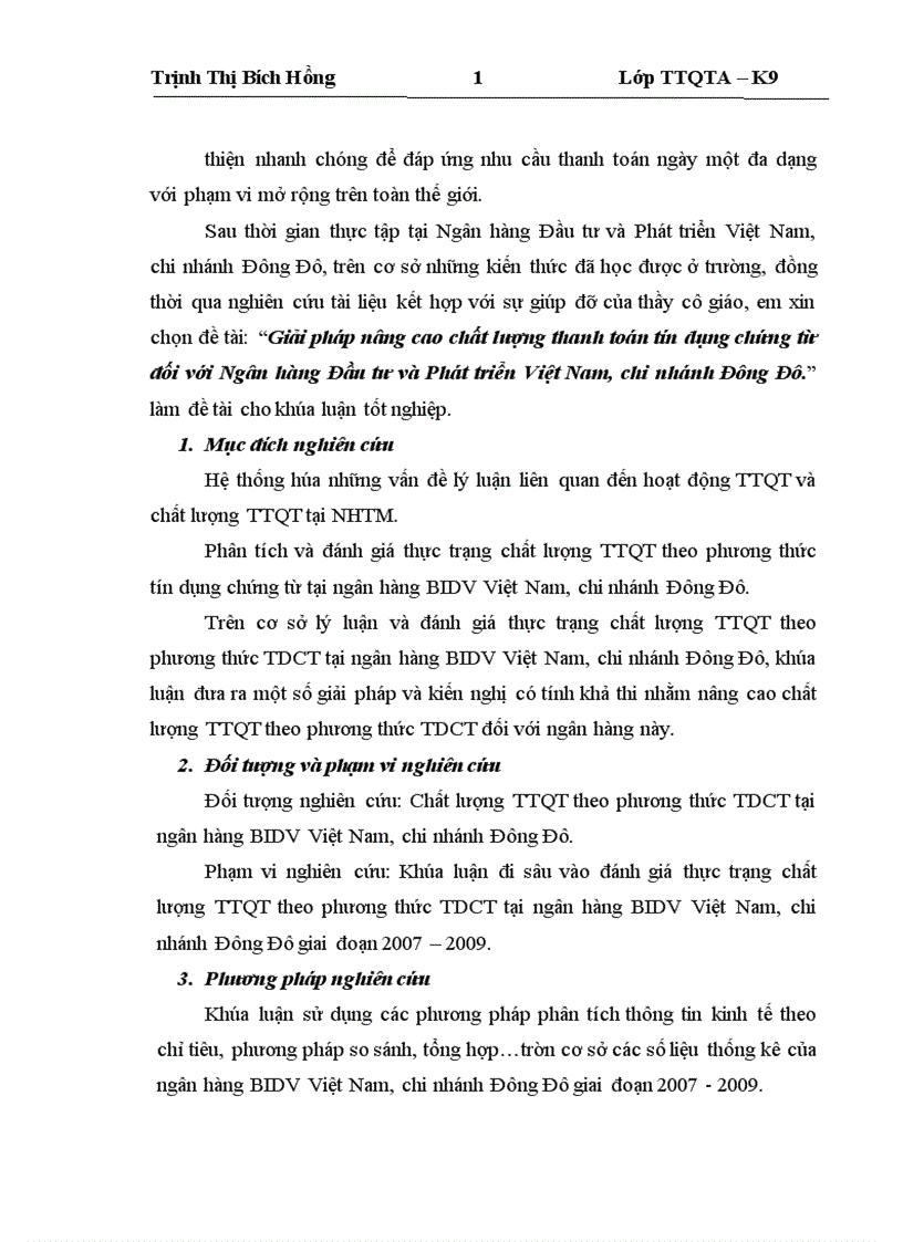 image for page Giải pháp nâng cao chất lượng thanh toán tín dụng chứng từ đối với Ngân hàng Đầu tư và Phát triển Việt Nam chi nhánh Đông Đô 1