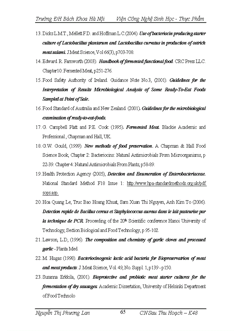 image for page Nghiên cứu ứng dụng chế phẩm vi khuẩn lactic có hoạt tính sinh học và chế phẩm tỏi trong sản xuất thịt lên men nem chua xúc xích lên men 1