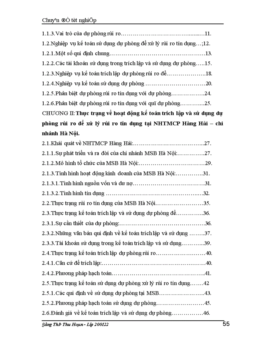 image for page Kế toán trích lập và sử dụng dự phòng để xử lý rủi ro tín dụng tại Ngân hàng Hàng Hải Việt Nam Chi nhánh Hà nội