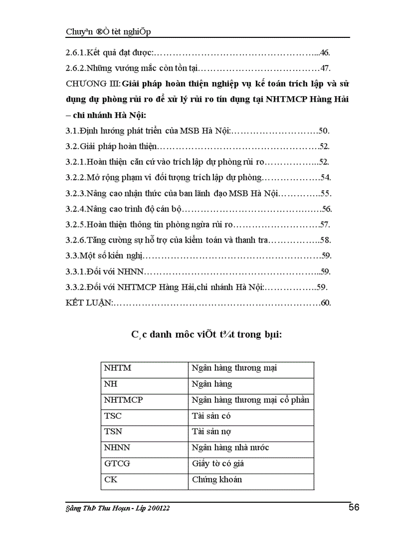 image for page Kế toán trích lập và sử dụng dự phòng để xử lý rủi ro tín dụng tại Ngân hàng Hàng Hải Việt Nam Chi nhánh Hà nội