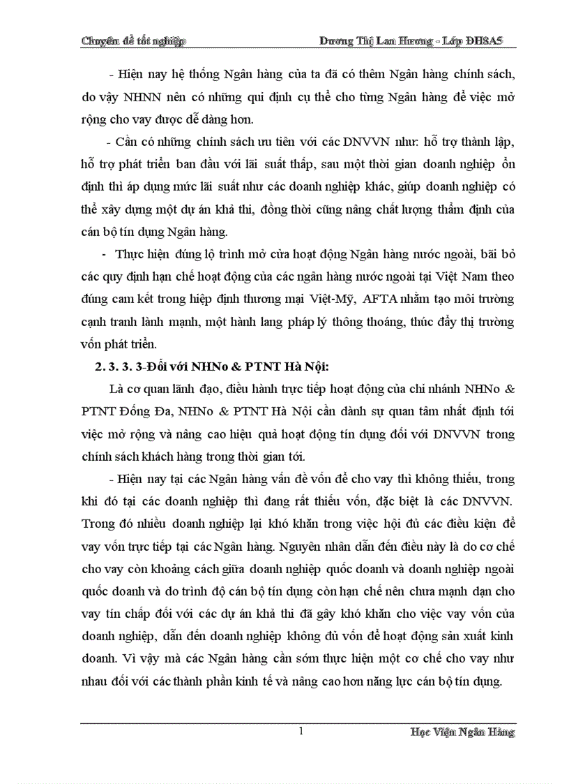 image for page Giải pháp mở rộng tín dụng đối với DNVVN tại Chi nhánh NHNo PTNT Đống Đa 1