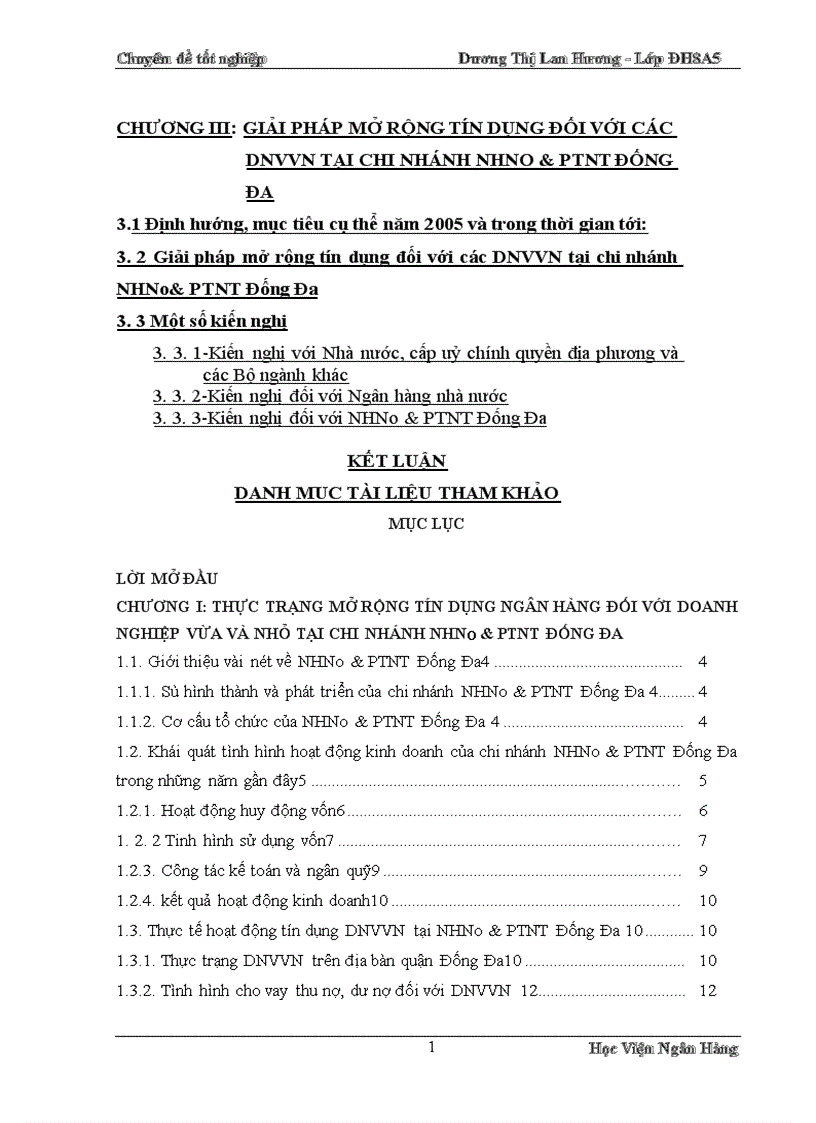 image for page Giải pháp mở rộng tín dụng đối với DNVVN tại Chi nhánh NHNo PTNT Đống Đa 1