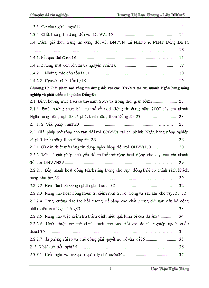 image for page Giải pháp mở rộng tín dụng đối với DNVVN tại Chi nhánh NHNo PTNT Đống Đa 1