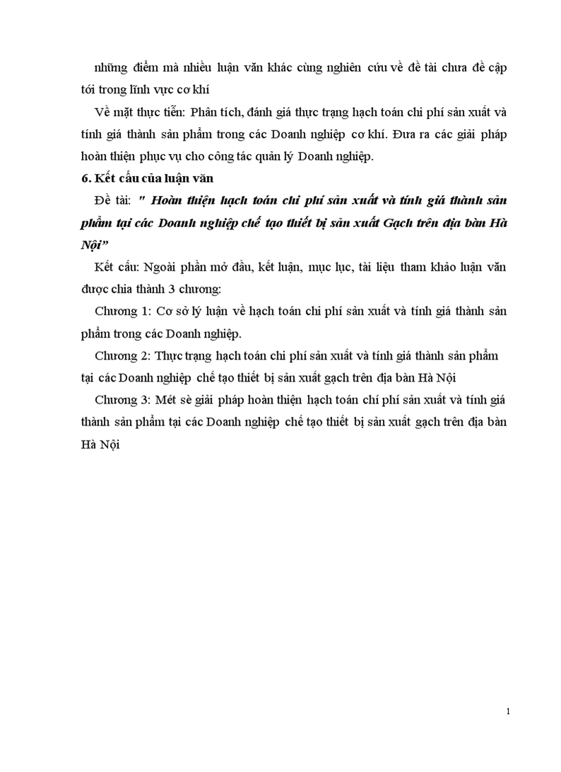 Hoàn thiện hạch toán chi phí sản xuất và tính giá thành sản phẩm tại các Doanh nghiệp chế tạo thiết bị sản xuất Gạch trên địa bàn Hà Nội 1