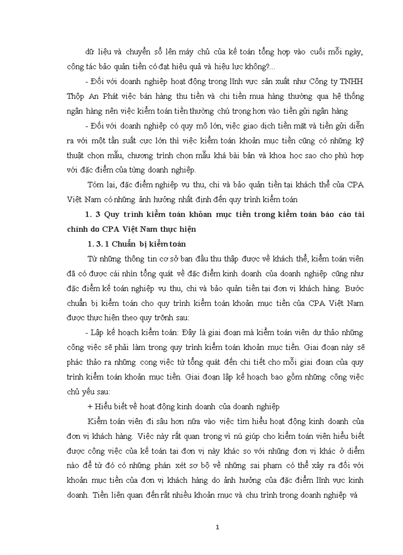 image for page Quy trình kiểm toán khoản mục tiền trong kiểm toán báo cáo tài chính do Công ty Hợp danh Kiểm toán Việt Nam thực hiện Chuyên đề gồm hai chương