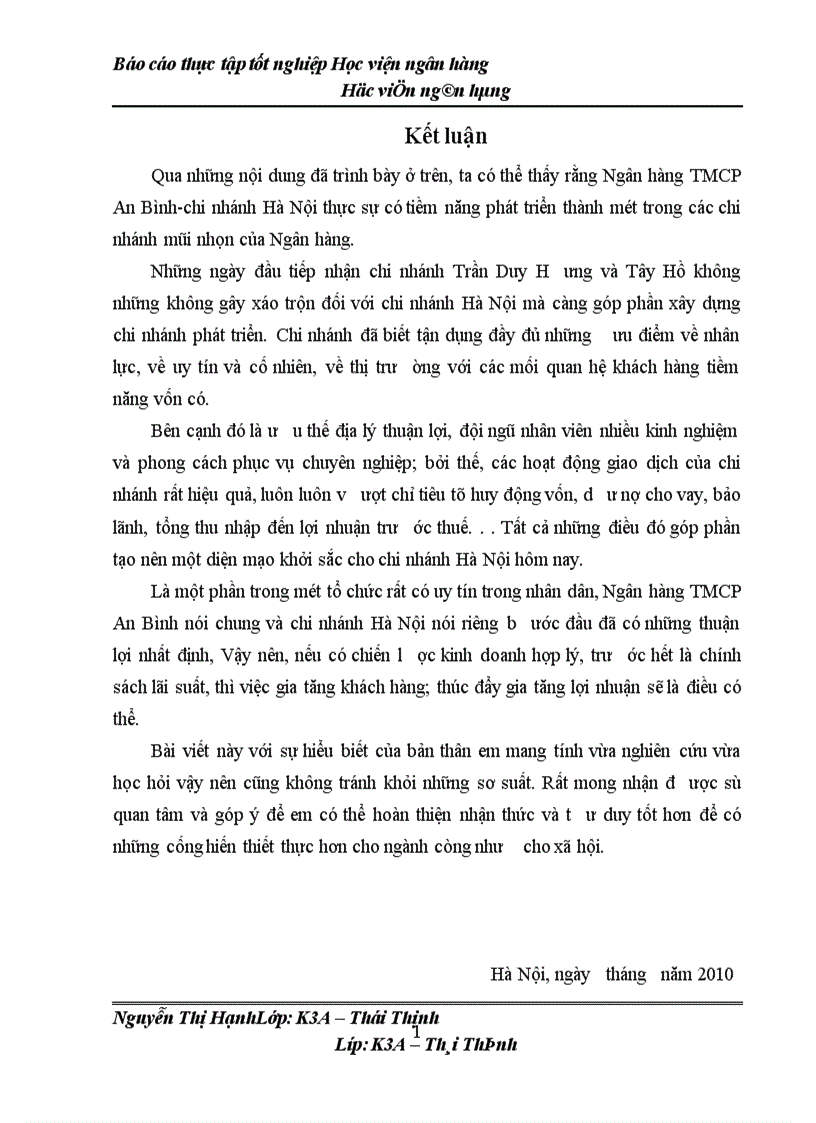 image for page Báo cáo thực tập tốt nghiệp tại NHTMCP An Bình chi nhánh Hà Nội