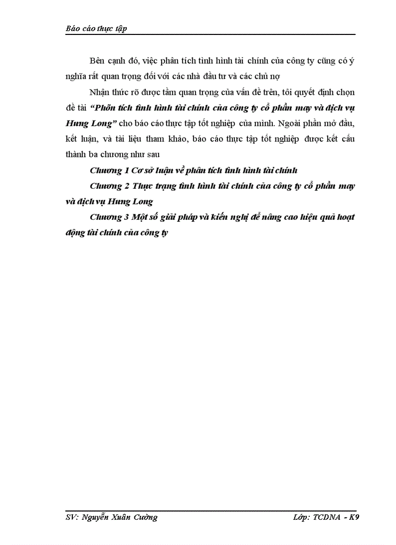 image for page Phân tích tình hình tài chính của công ty cổ phần may và dịch vụ Hưng Long 1