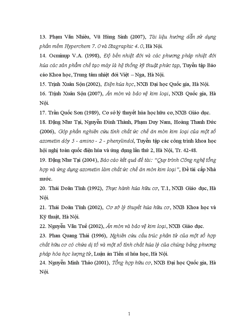 image for page Nghiên cứu mối tương quan giữa cấu trúc phân tử và khả năng ức chế ăn mòn kim loại của một số hợp chất hiđrazon