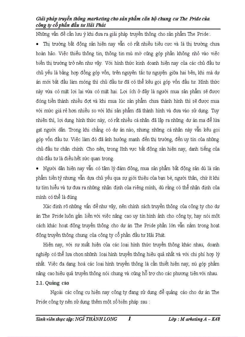 image for page Giải pháp truyền thông marketing cho sản phẩm căn hộ chung cư The Pride của công ty cổ phần đầu tư Hải Phát 1