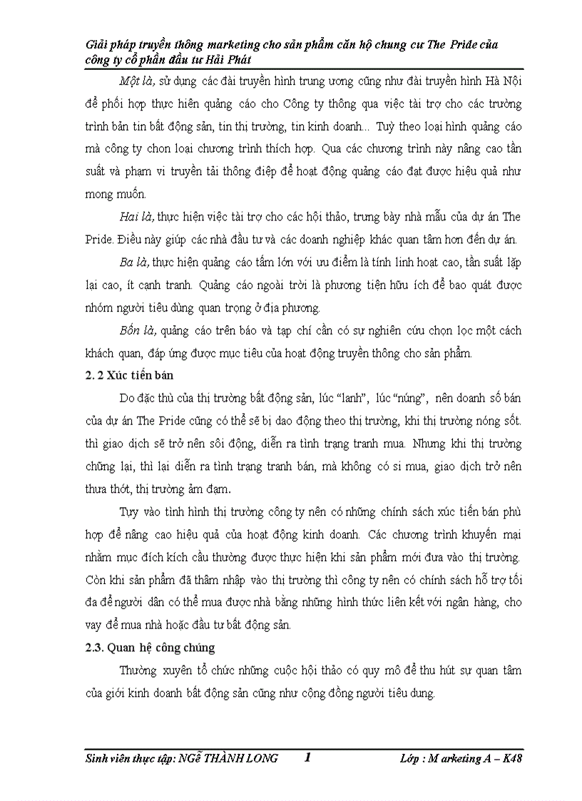 image for page Giải pháp truyền thông marketing cho sản phẩm căn hộ chung cư The Pride của công ty cổ phần đầu tư Hải Phát 1