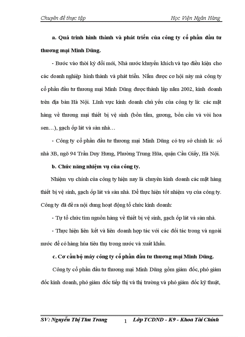 Vốn lưu động và các giải pháp nâng cao hiệu quả sử dụng vốn lưu động tại công ty cổ phần đầu tư thương mại Minh Dũng 1
