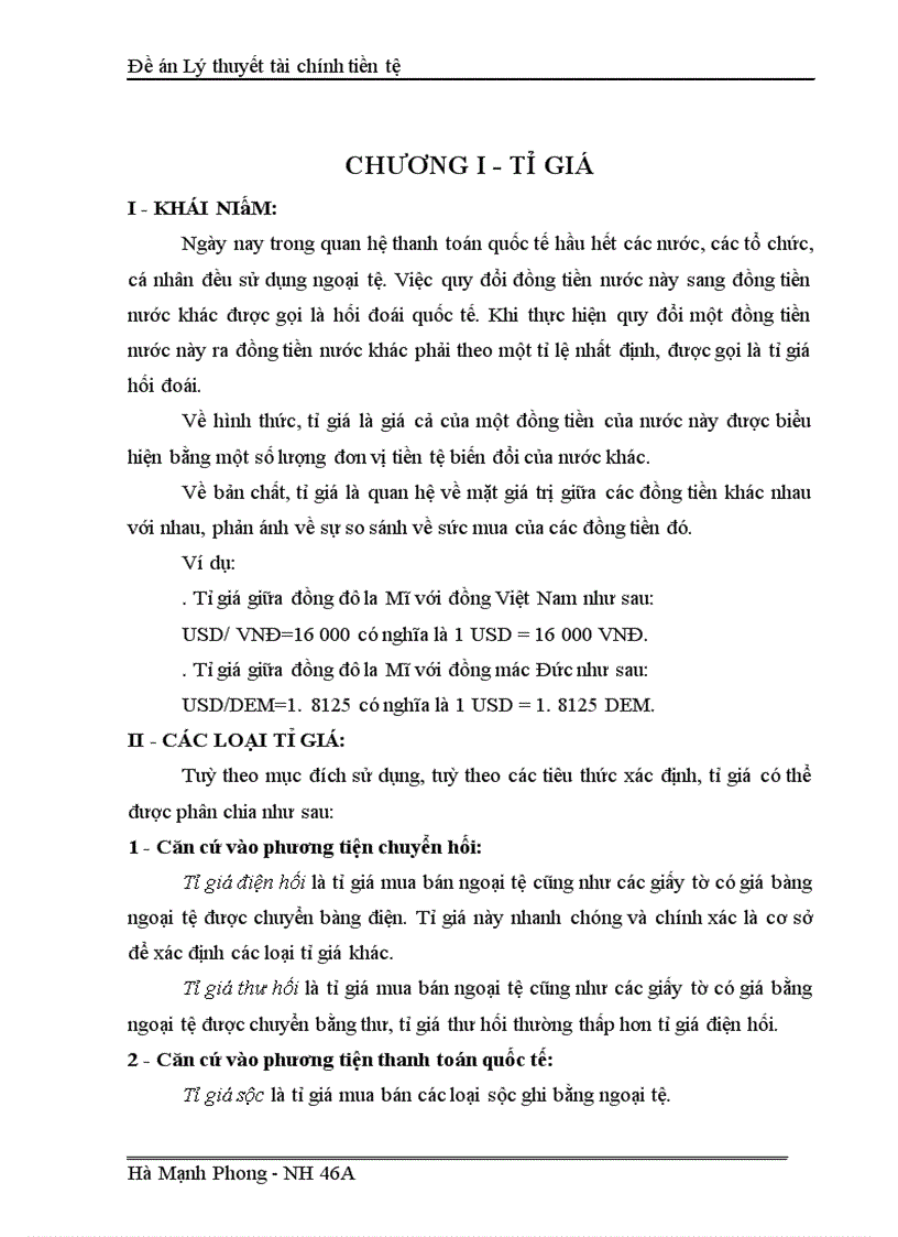 Tình hình tỉ giá và giải pháp hoàn thiện chế độ quản lý tỉ giá ở Việt Nam 1
