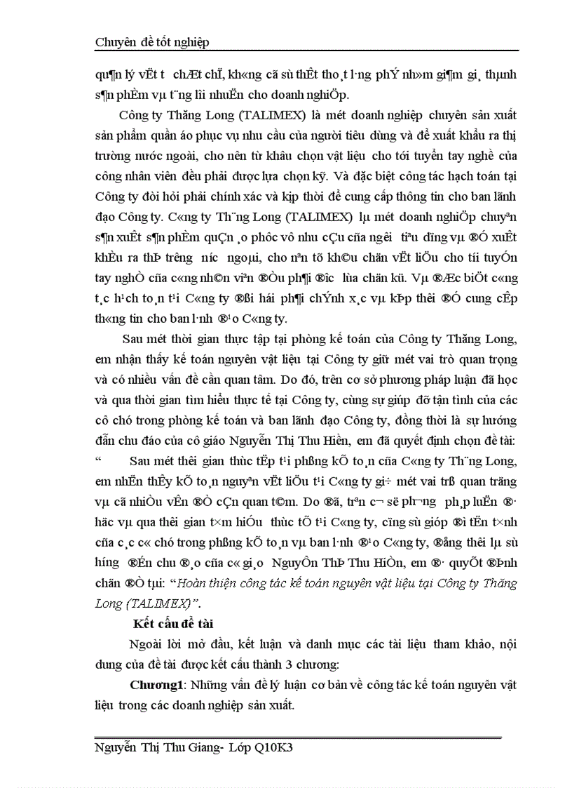 image for page Hoàn thiện công tác kế toán nguyên vật liệu tại Công ty Thăng Long TALIMEX 1